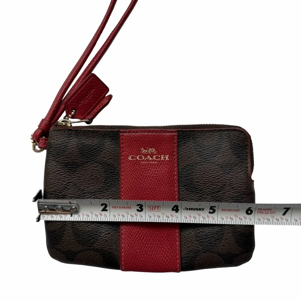 Coach Large Corner Zip Canvas Leather‎ Monogram Wristlet Brown Red Wallet F54629